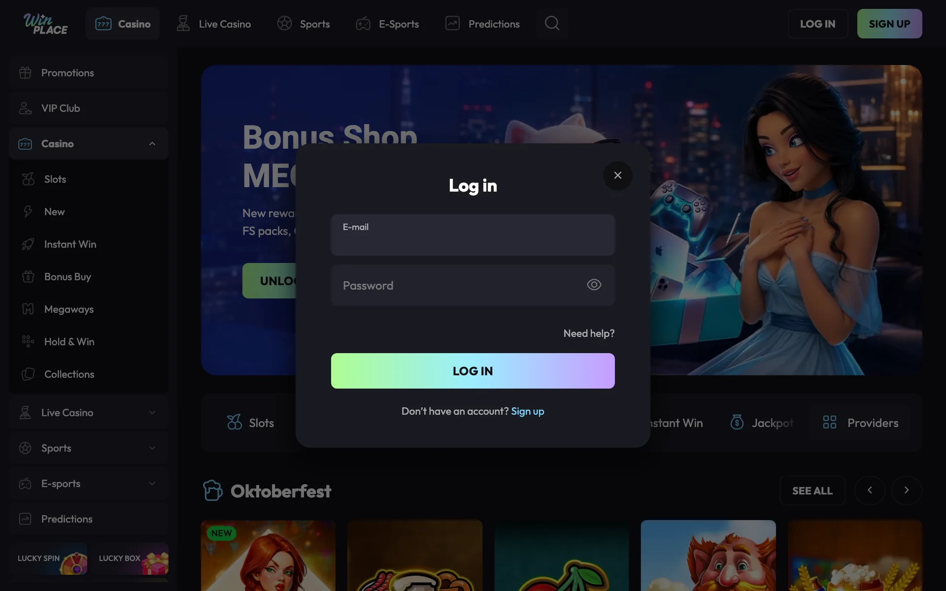 WinPlace login window